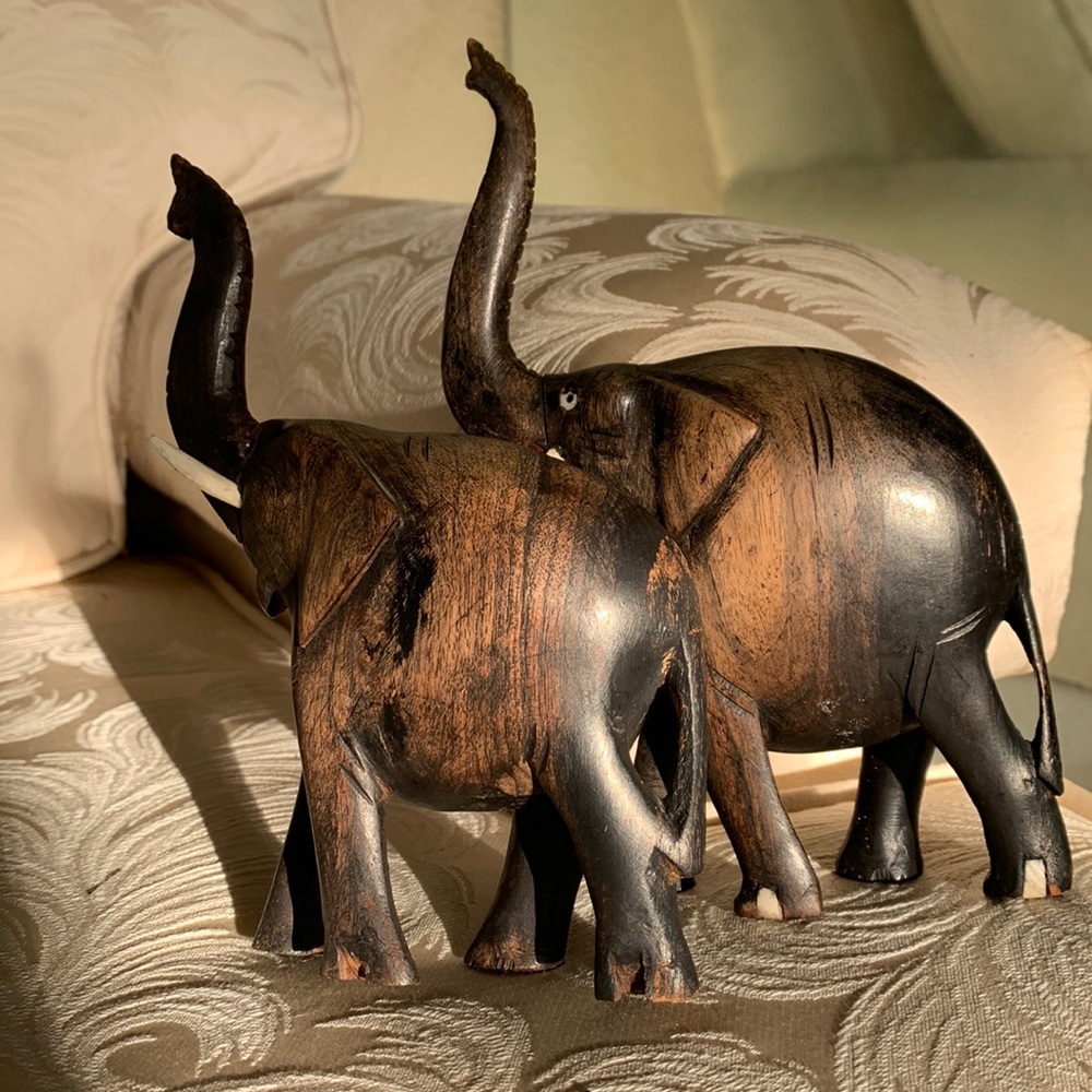 2 Hand carved Ebonywood art elephant